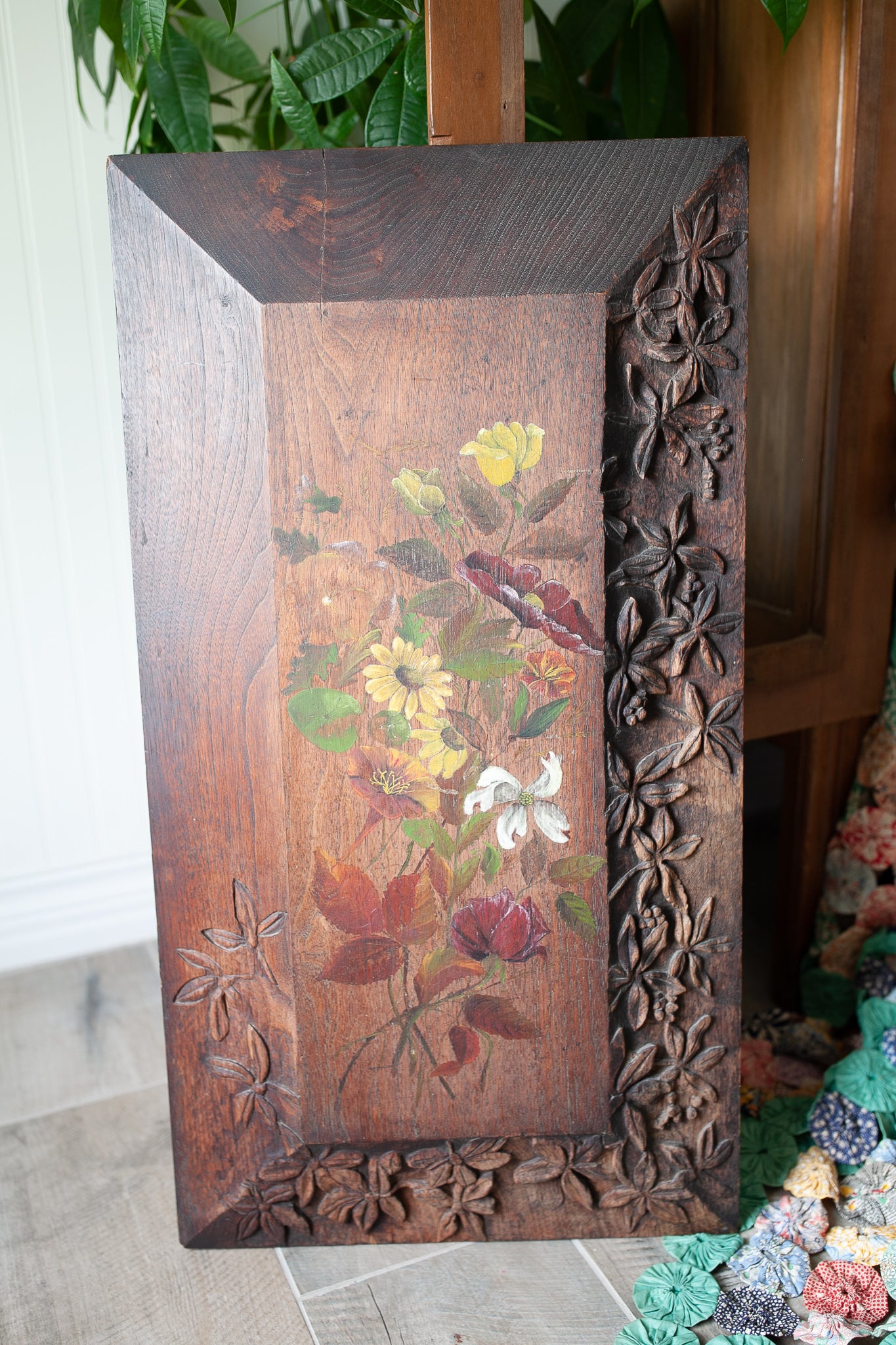 Vintage Floral Art- Carved Artwork -Vintage Flower Art