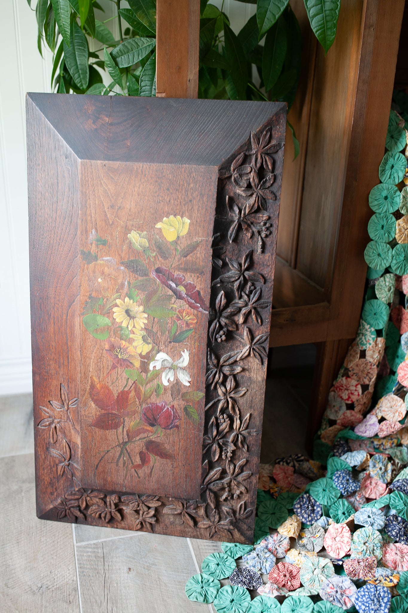 Vintage Floral Art- Carved Artwork -Vintage Flower Art