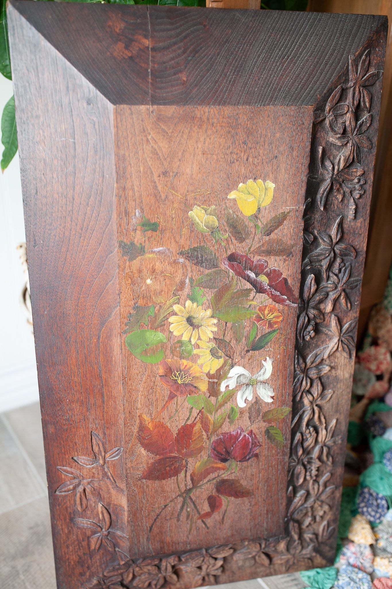 Vintage Floral Art- Carved Artwork -Vintage Flower Art