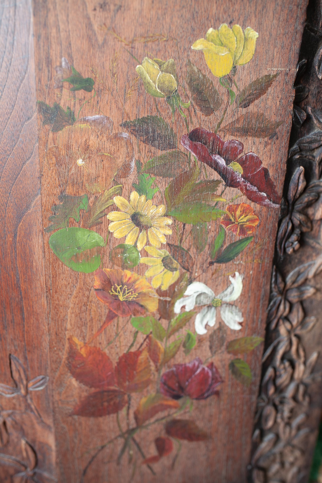 Vintage Floral Art- Carved Artwork -Vintage Flower Art