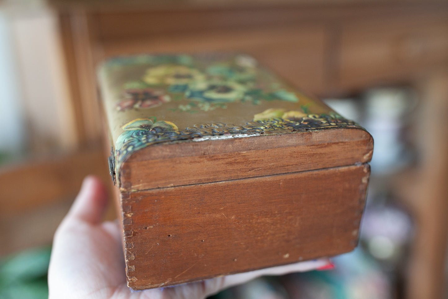 Victorian Celluloid Paper Covered Box -Floral Pansy Box
