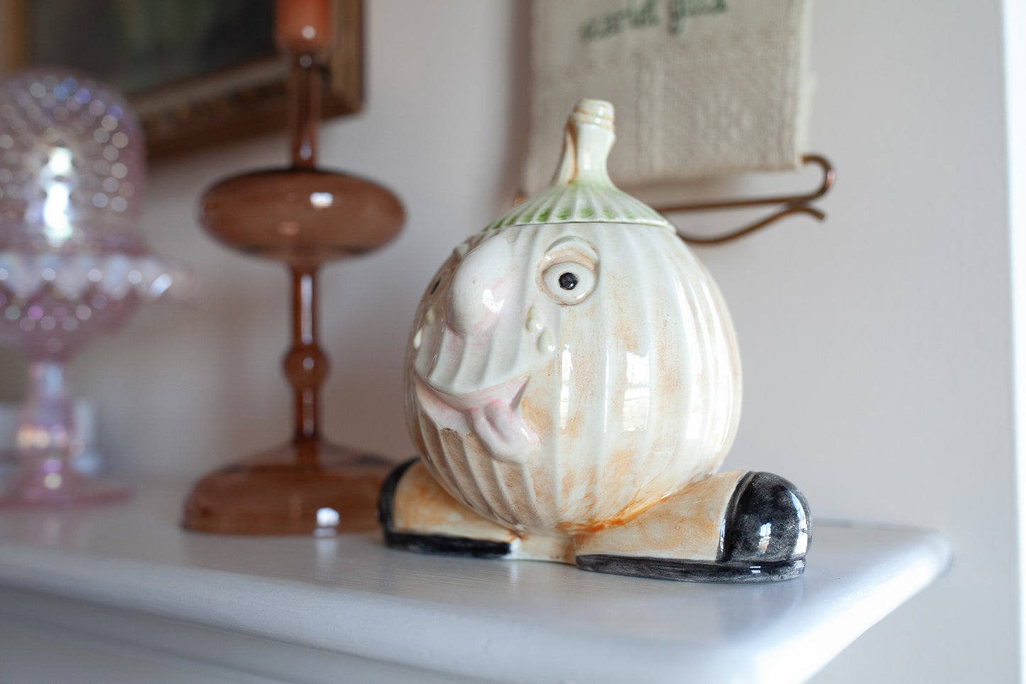 Vintage Onion Holder- Anthropomorphic Onion Jar- Crying Onion