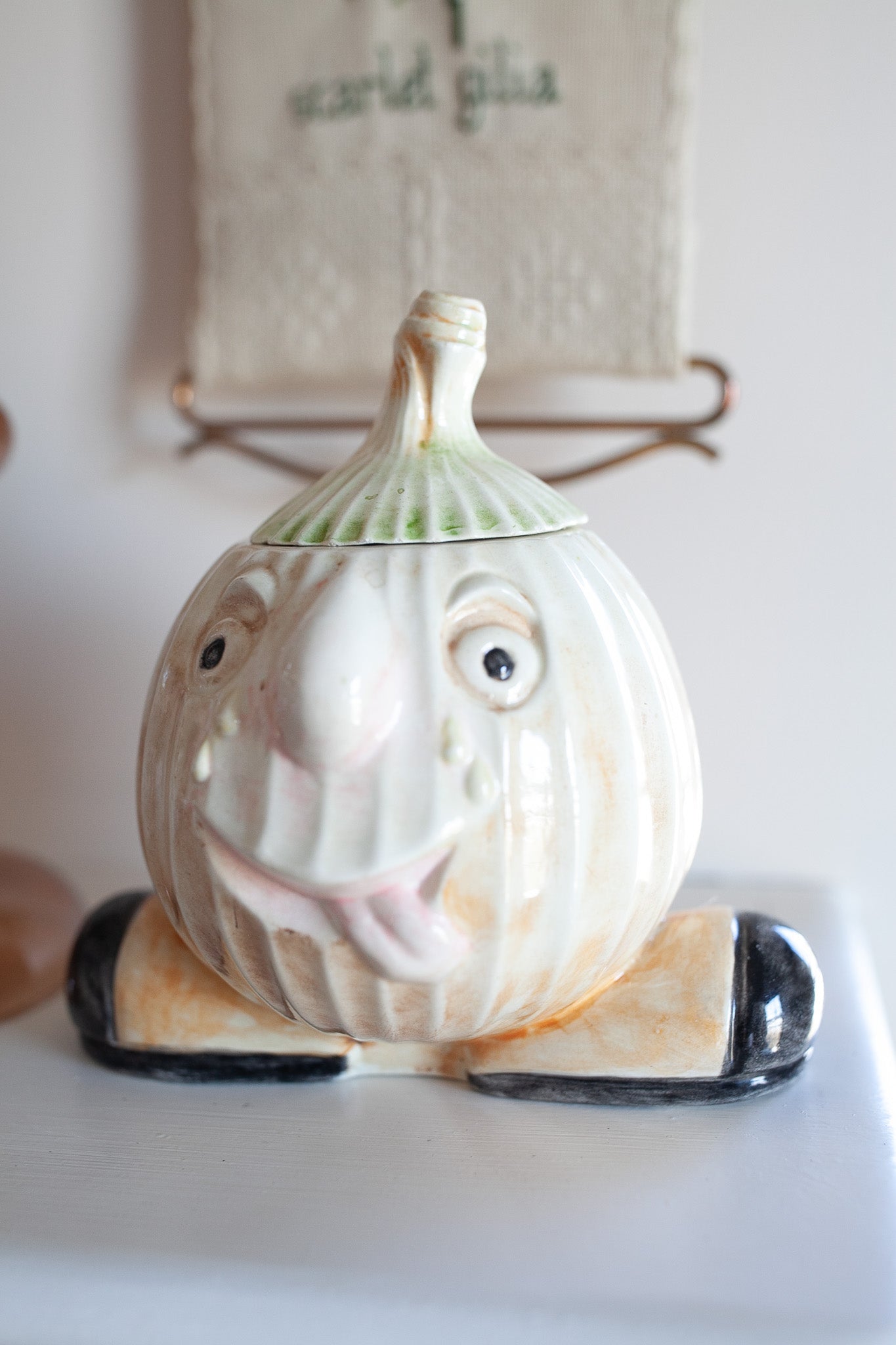 Vintage Onion Holder- Anthropomorphic Onion Jar- Crying Onion