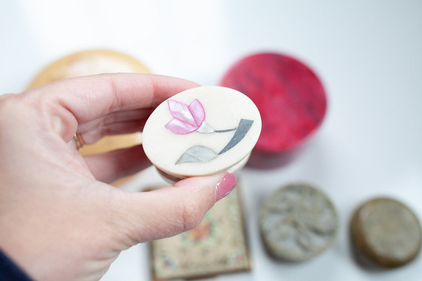 Vintage Trinket Boxes- Vintage pink box- flower box- jewelry box