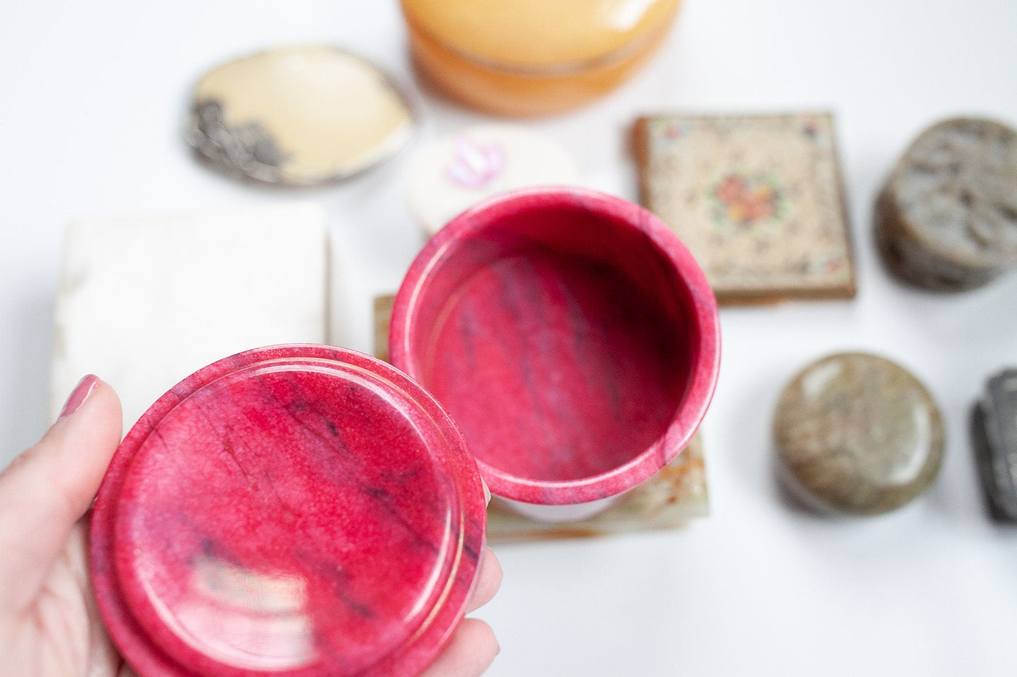 Vintage Trinket Boxes- Vintage pink box- flower box- jewelry box