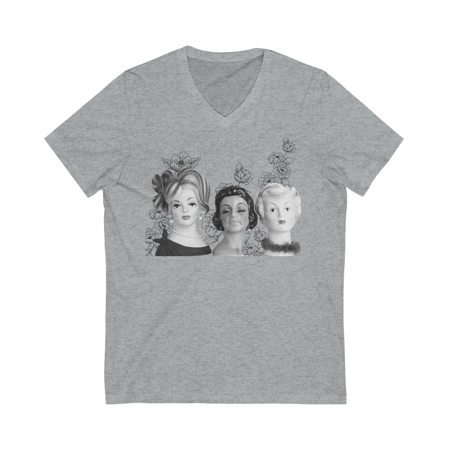 Vintage Lady Head Vases- V Neck - Unisex Jersey Short Sleeve V-Neck Tee