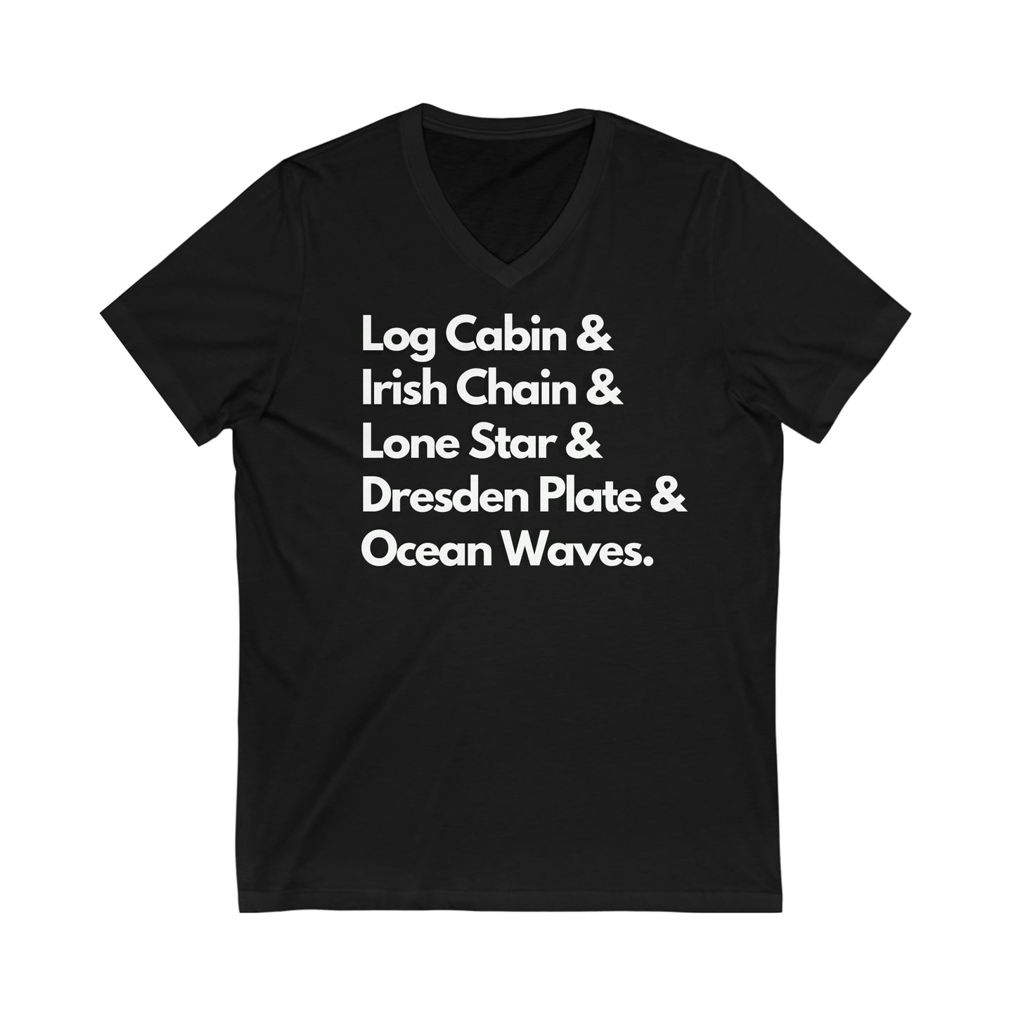 Quilt Pattern Tee Shirt V Neck- Quilter- Quilt Collector Tee- Unisex Jersey Short Sleeve V-Neck Tee