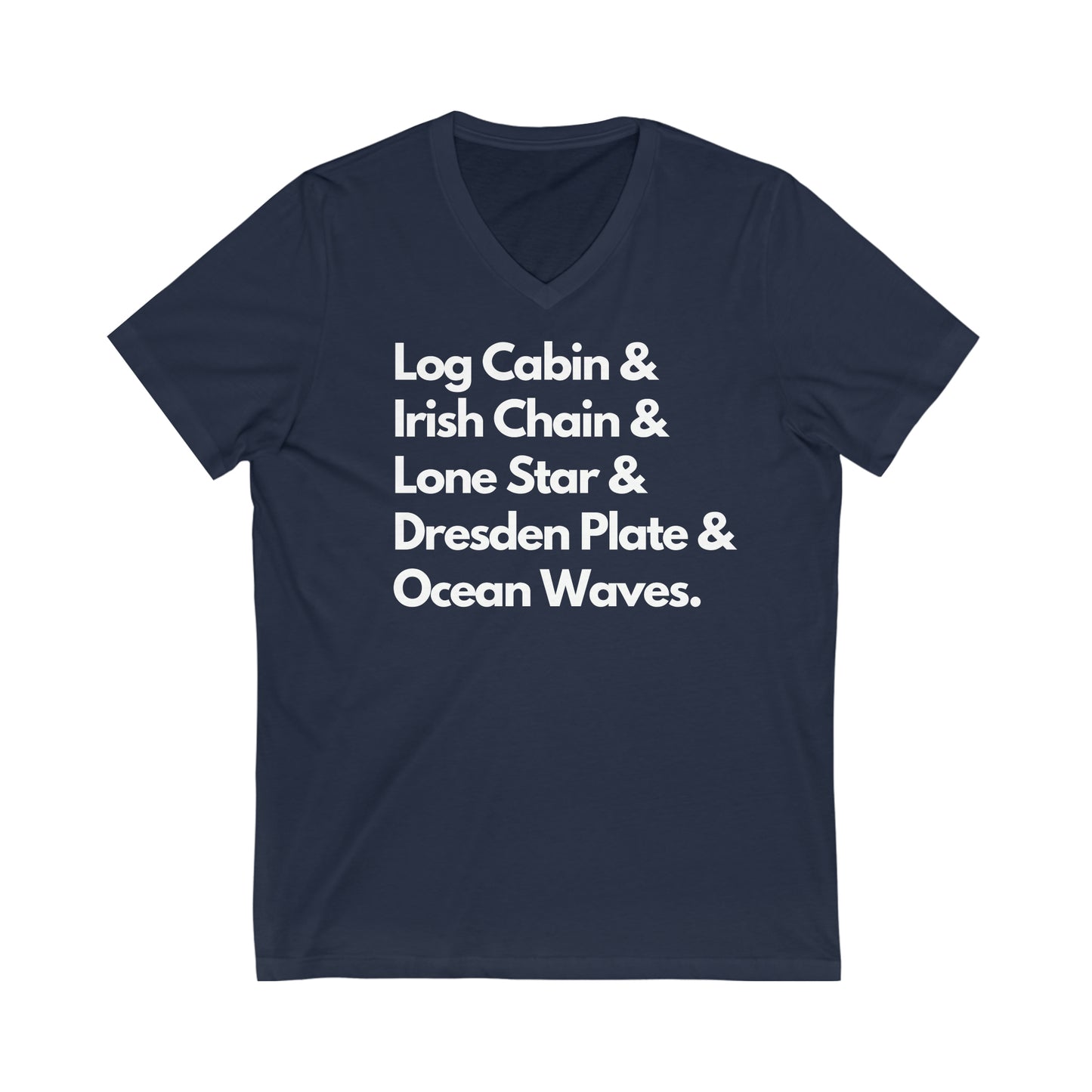 Quilt Pattern Tee Shirt V Neck- Quilter- Quilt Collector Tee- Unisex Jersey Short Sleeve V-Neck Tee