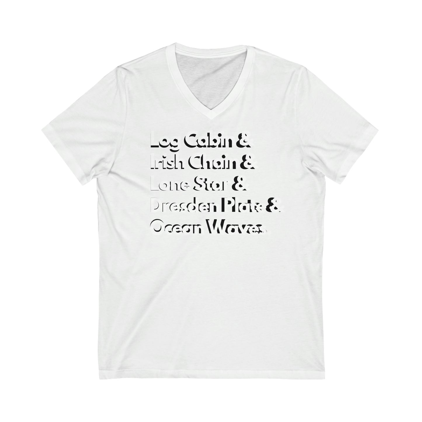 Quilt Pattern Tee Shirt V Neck- Quilter- Quilt Collector Tee- Unisex Jersey Short Sleeve V-Neck Tee