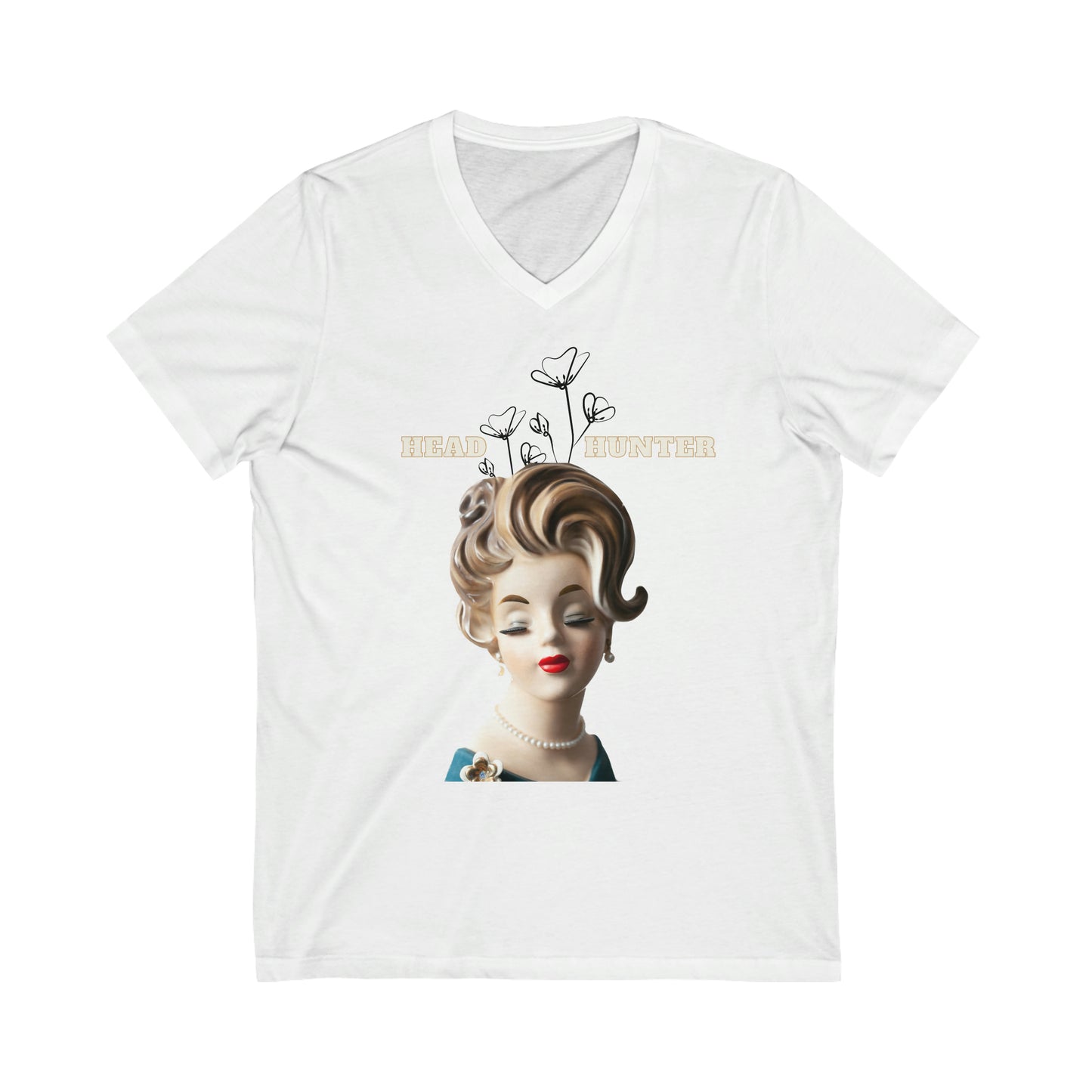 Lady Head Vase -V Neck - Head Hunter T Shirt- Unisex Jersey Short Sleeve V-Neck Tee
