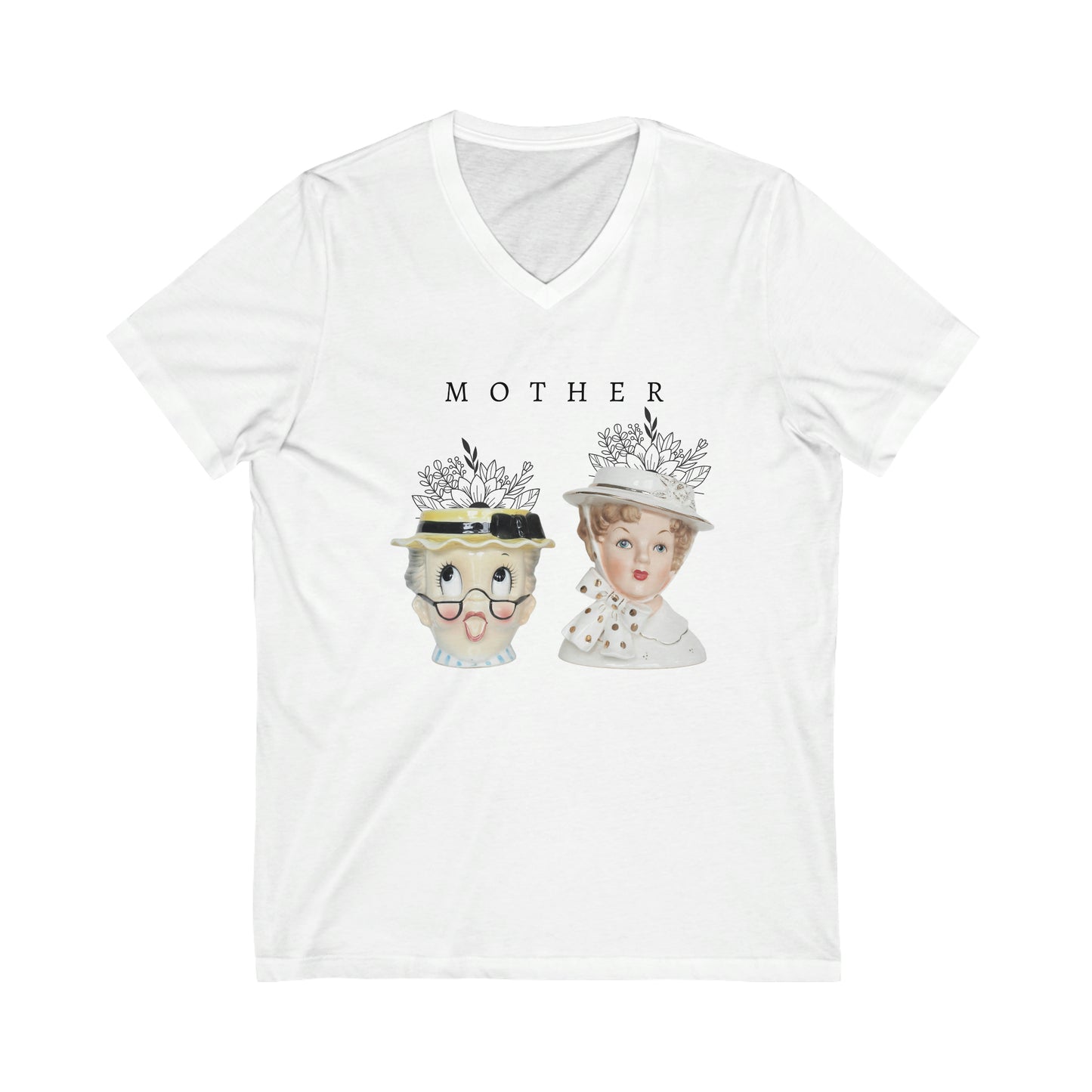 MOTHER Tee - Lady Head Vase Shirt- Unisex Jersey Short Sleeve V-Neck Tee