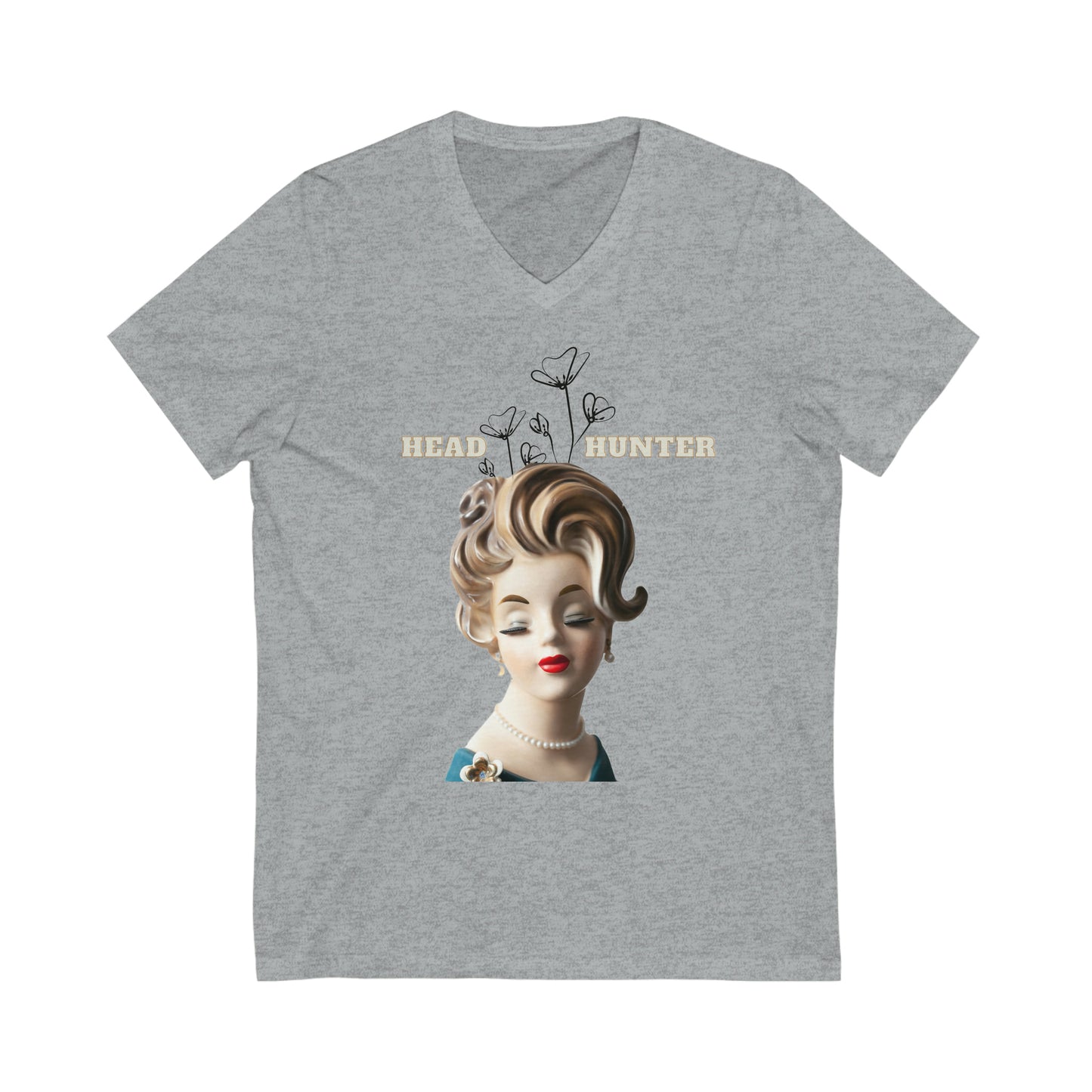 Lady Head Vase -V Neck - Head Hunter T Shirt- Unisex Jersey Short Sleeve V-Neck Tee
