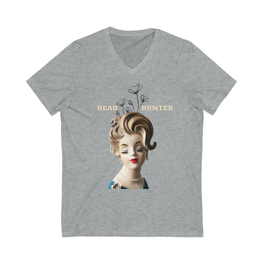Lady Head Vase -V Neck - Head Hunter T Shirt- Unisex Jersey Short Sleeve V-Neck Tee