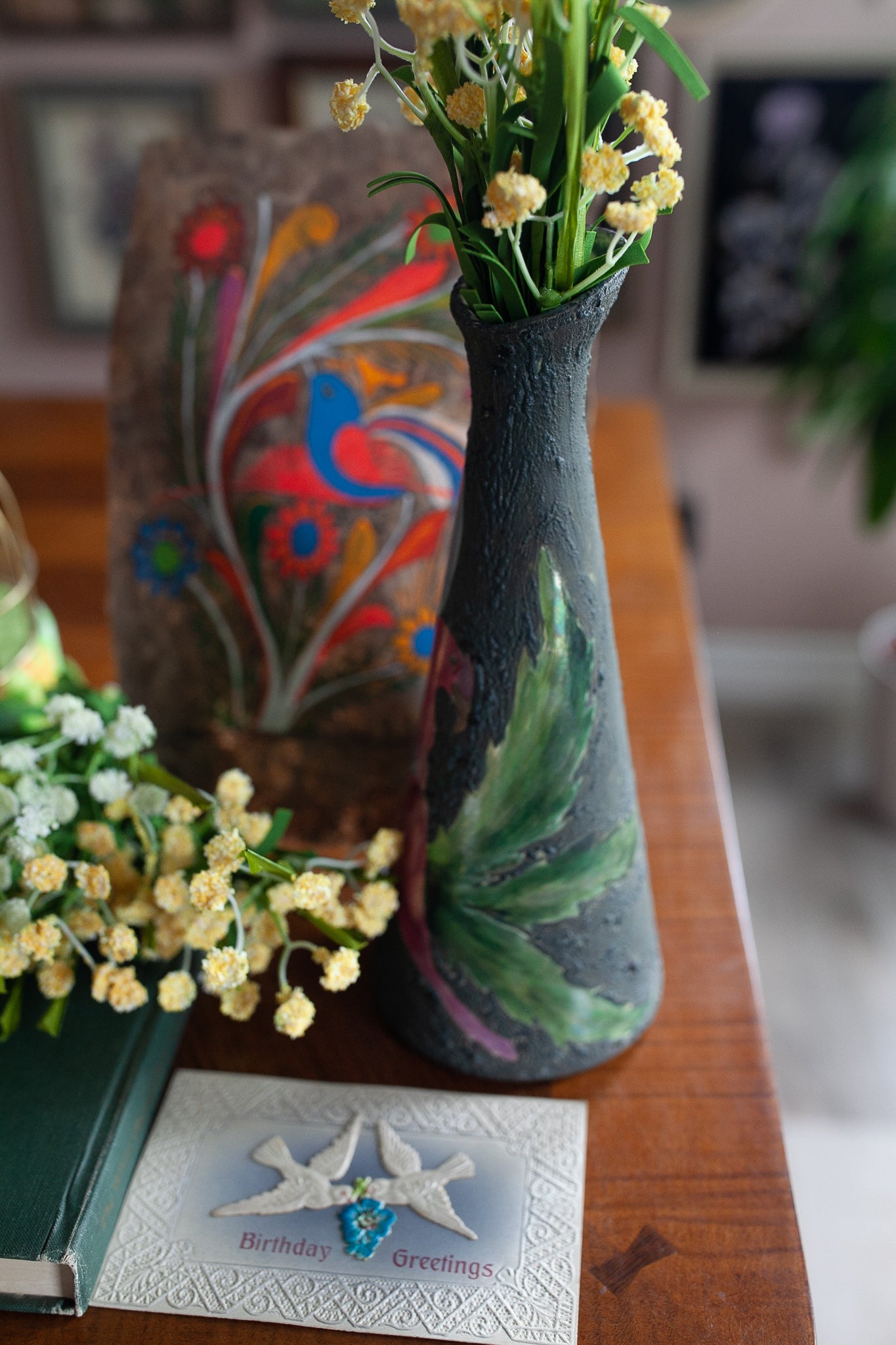 Vintage Bird Vase- Black Vase