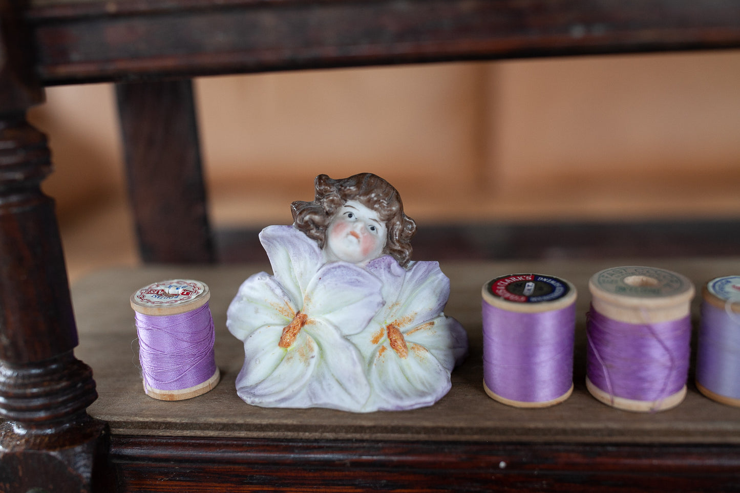 Antique German Bisque Flower Figurine- Bisque Flower with Girl
