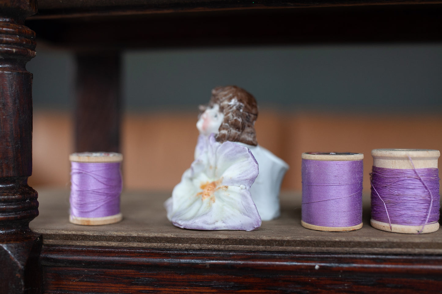 Antique German Bisque Flower Figurine- Bisque Flower with Girl