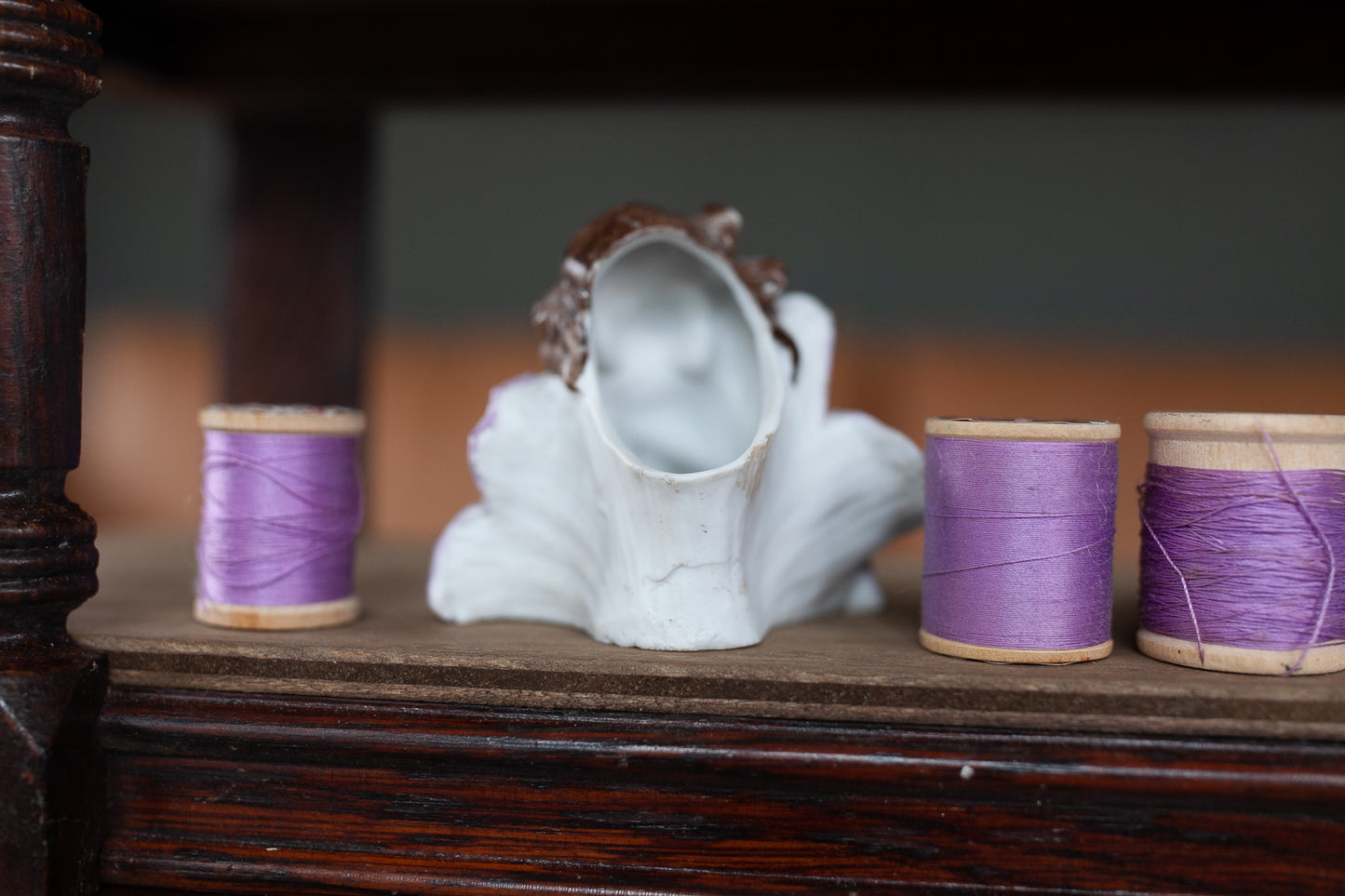 Antique German Bisque Flower Figurine- Bisque Flower with Girl