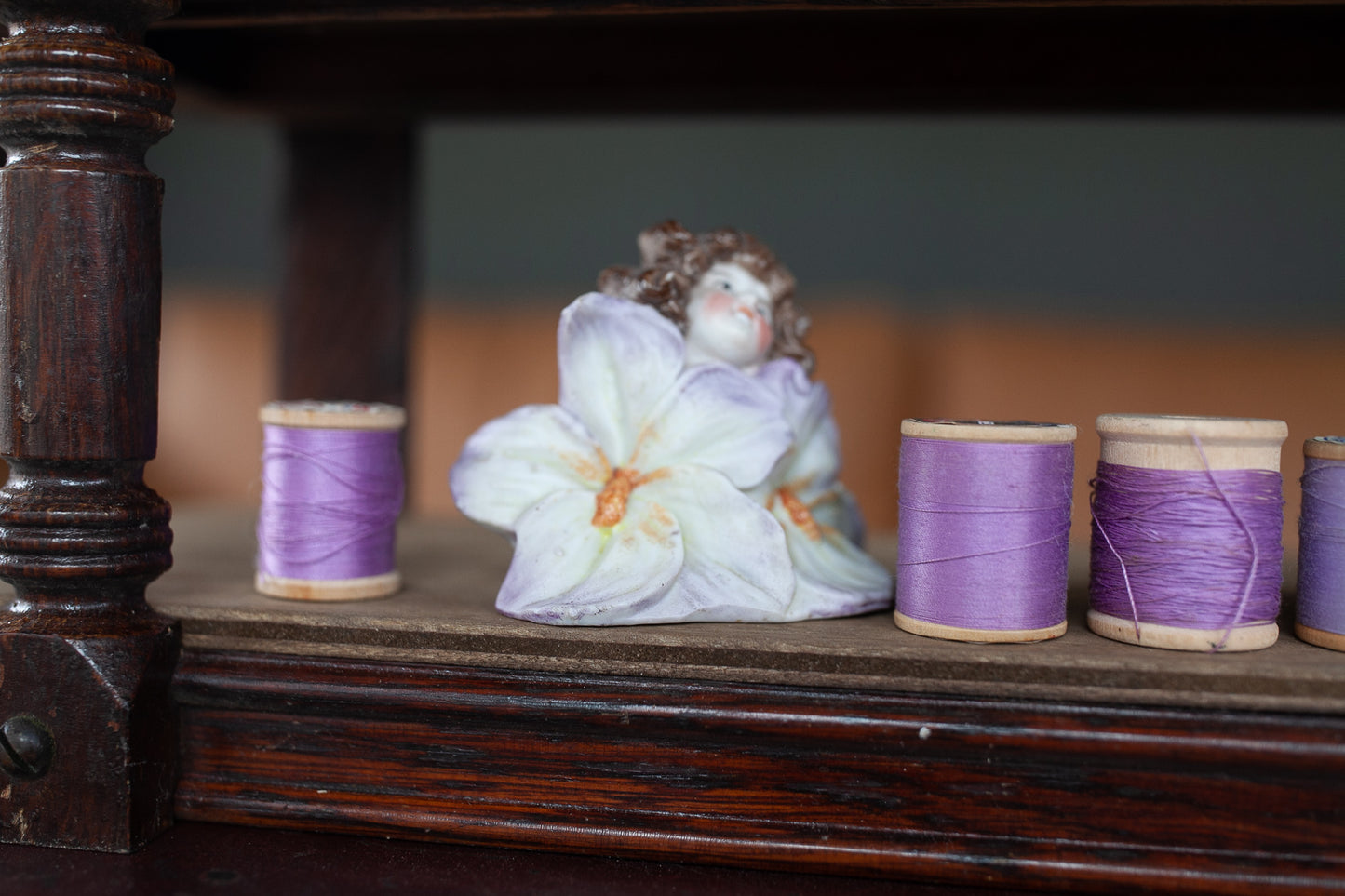 Antique German Bisque Flower Figurine- Bisque Flower with Girl
