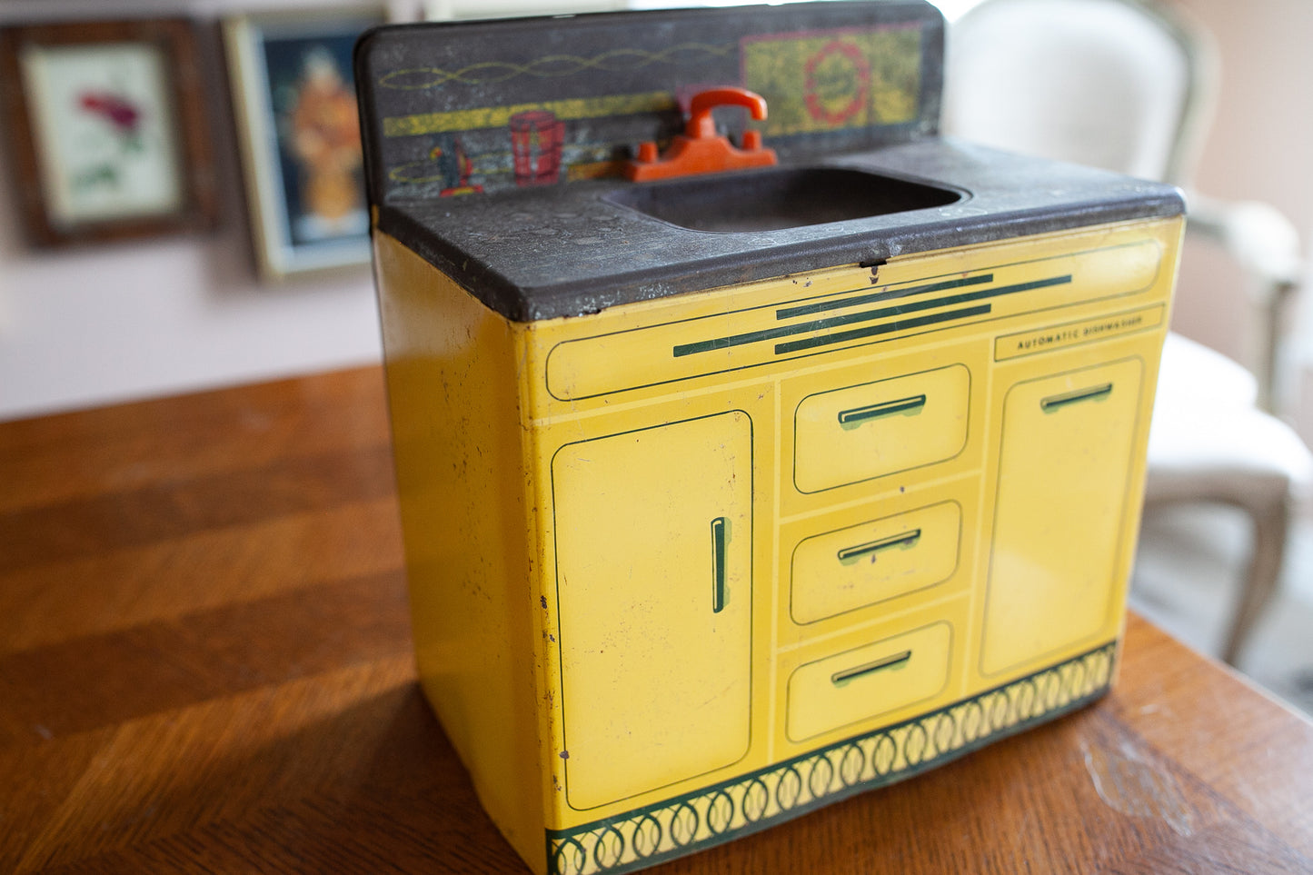 Vintage Sunny Suzy Kitchen Sink- Metal Kitchen Sink- Doll Furniture- Metal toy kitchen- Yellow