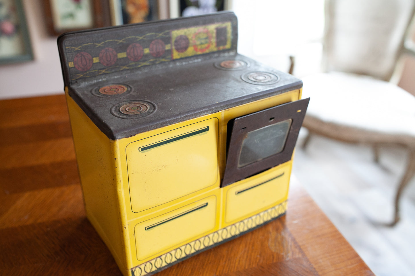 Vintage Toy Oven- Metal Kitchen- Metal Oven Yellow