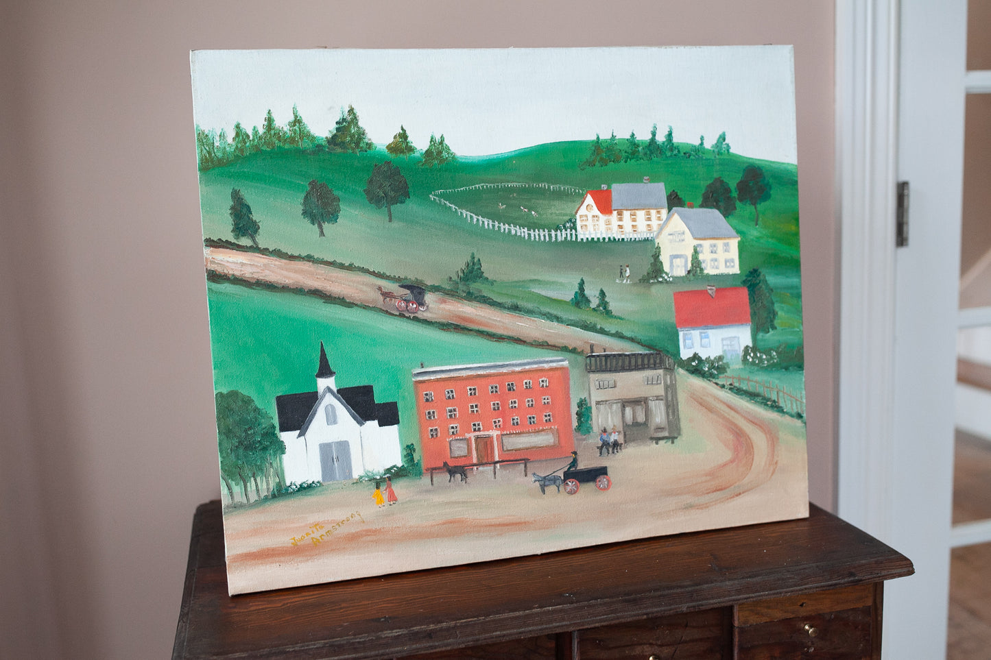 Vintage Canvas Painting - Country Scene Painting - Vintage Art