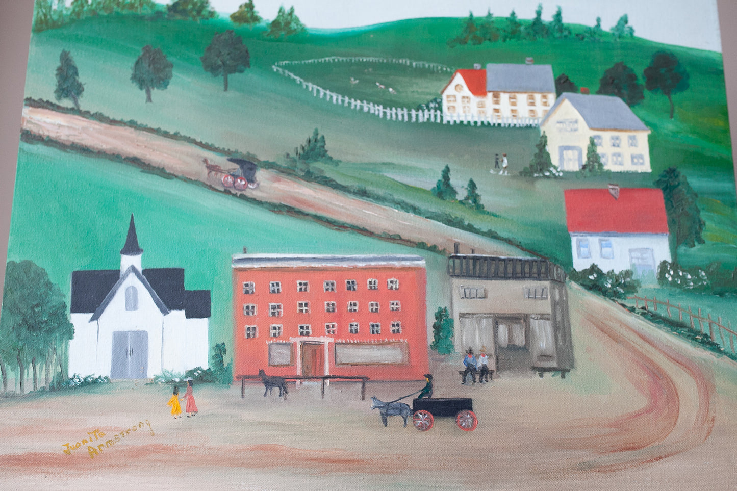 Vintage Canvas Painting - Country Scene Painting - Vintage Art