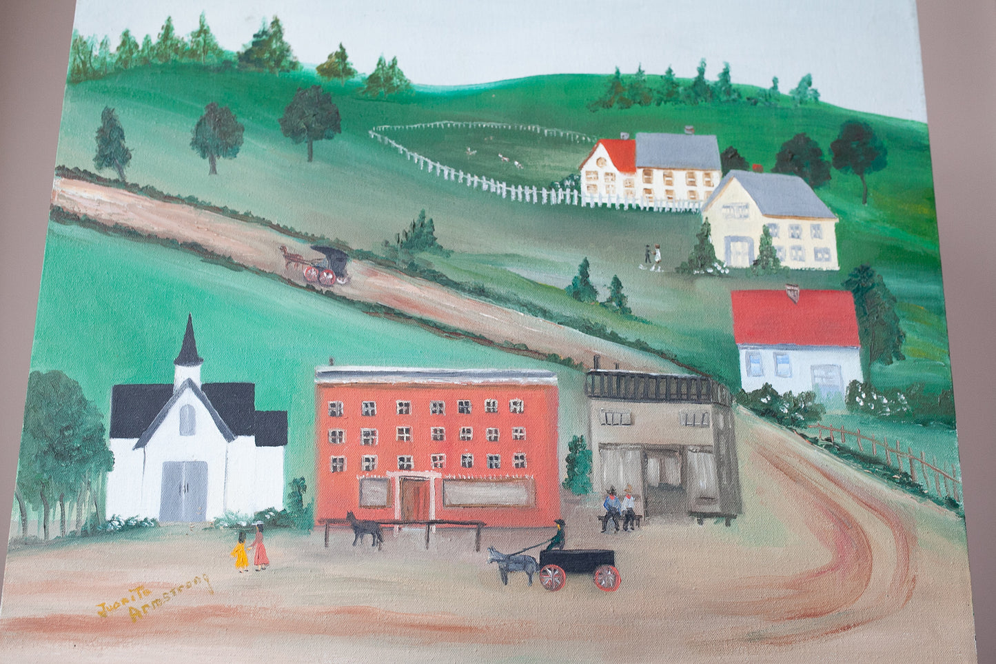 Vintage Canvas Painting - Country Scene Painting - Vintage Art