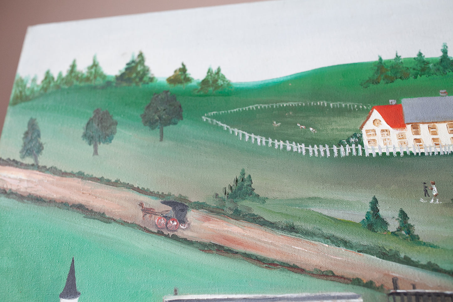 Vintage Canvas Painting - Country Scene Painting - Vintage Art