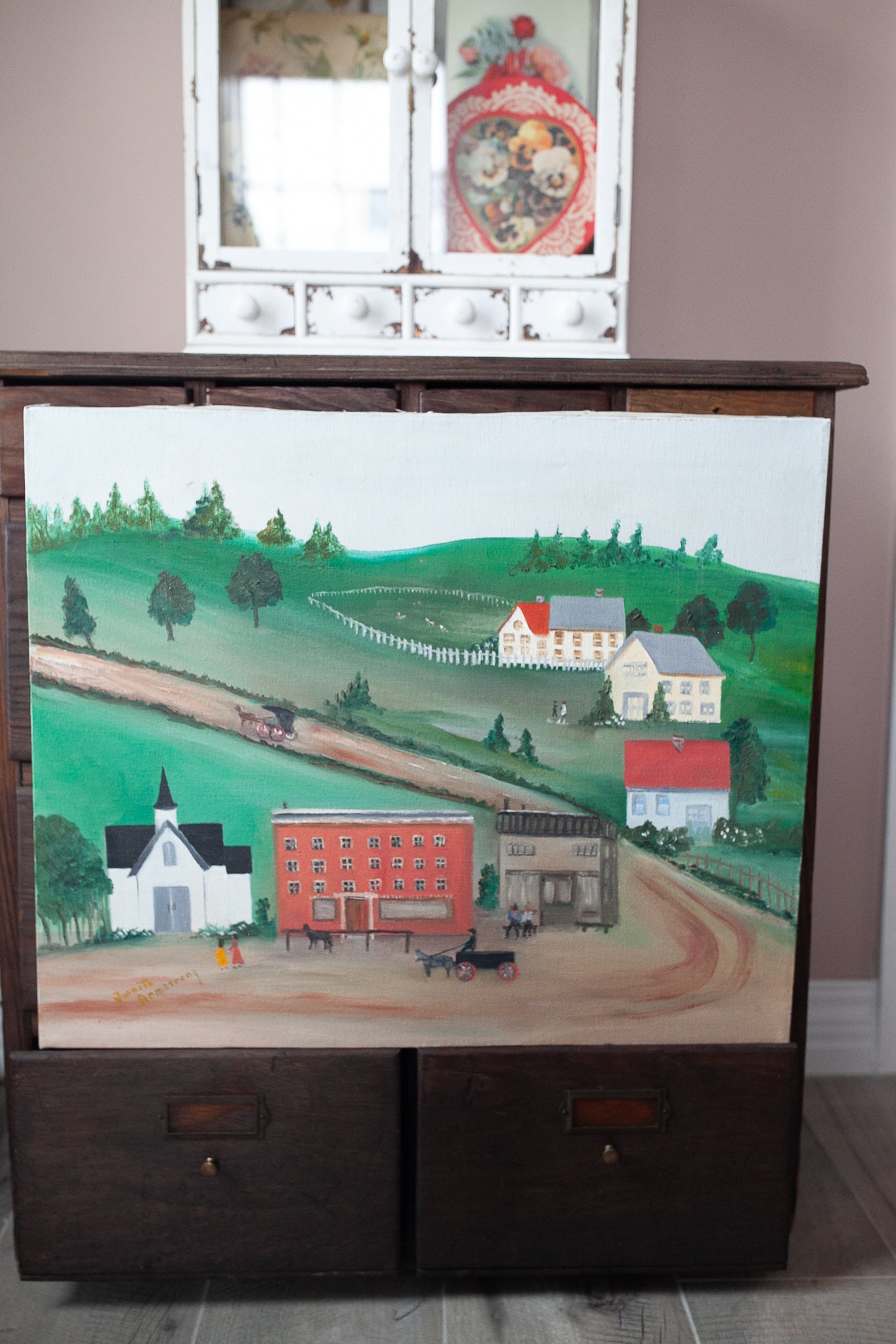 Vintage Canvas Painting - Country Scene Painting - Vintage Art