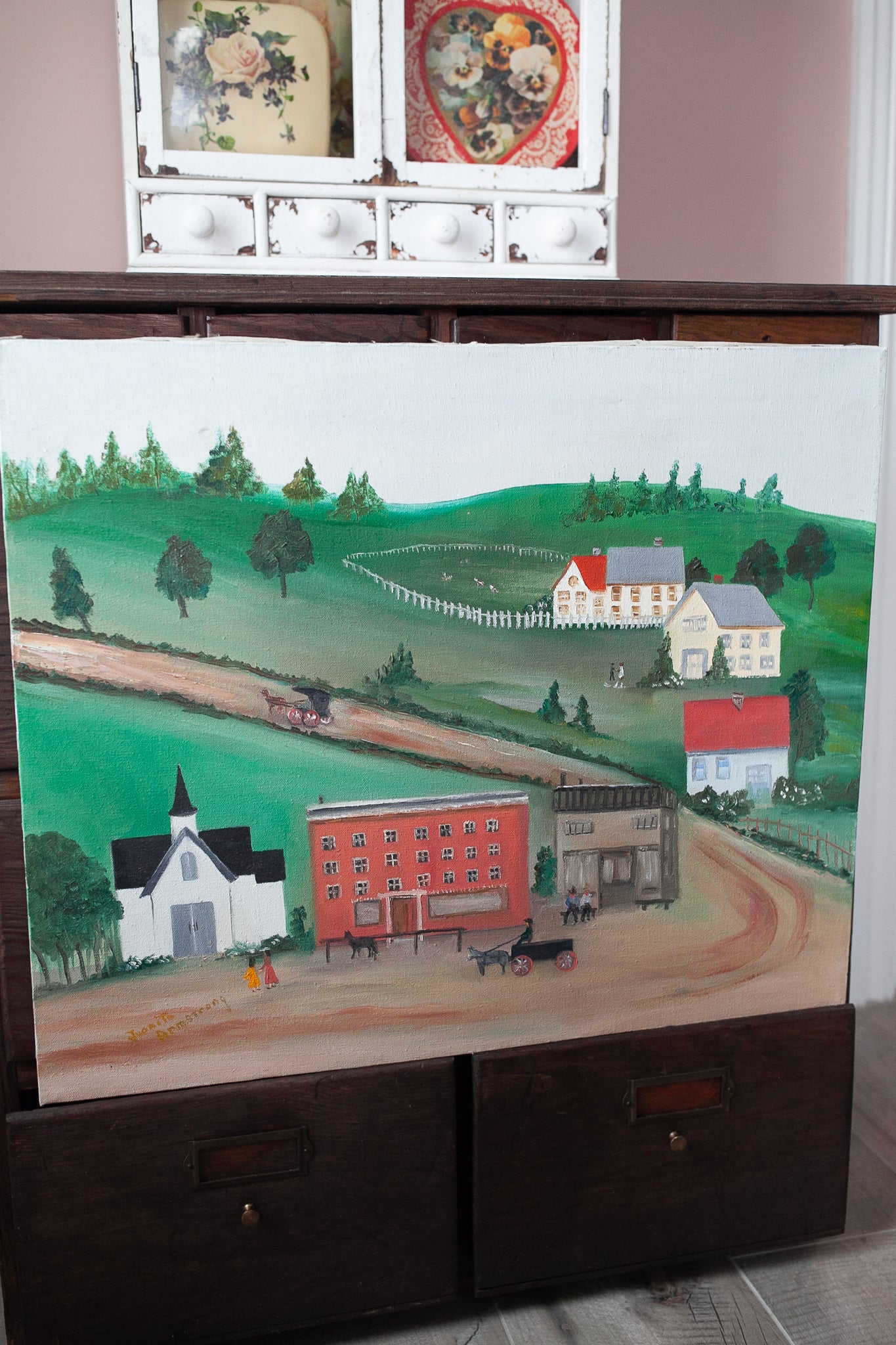 Vintage Canvas Painting - Country Scene Painting - Vintage Art