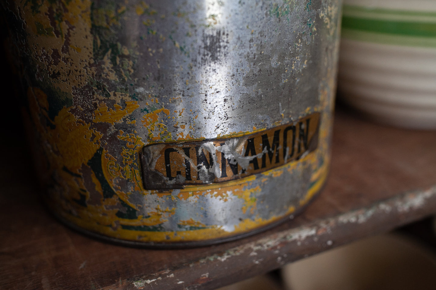 Antique Tin- Antique Cinnamon Tin with Hinged Lid- Tin General Store Spice Box