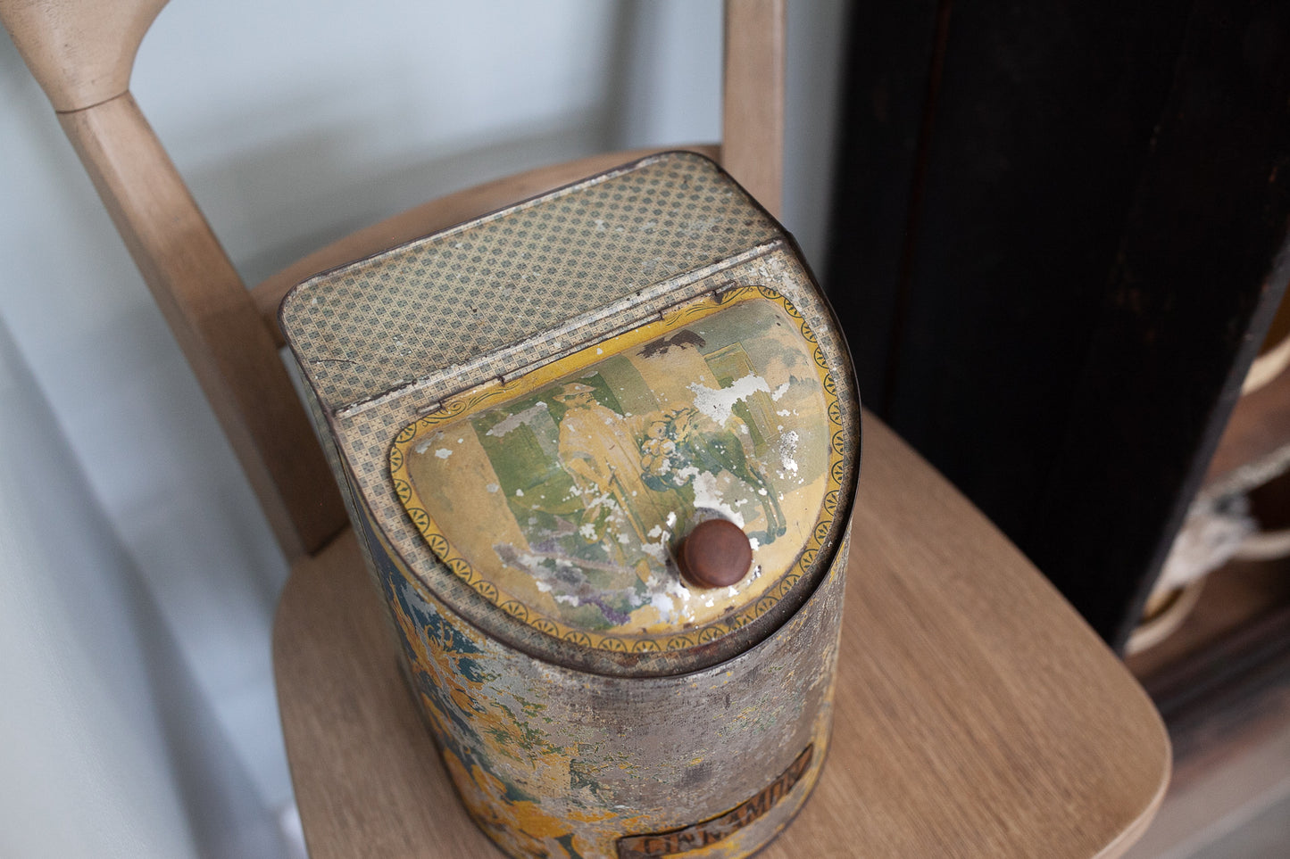 Antique Tin- Antique Cinnamon Tin with Hinged Lid- Tin General Store Spice Box