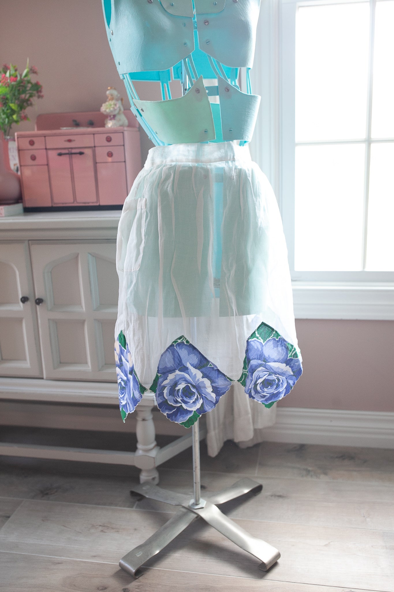 Vintage Apron- Half Apron- Gauzy Apron- Floral
