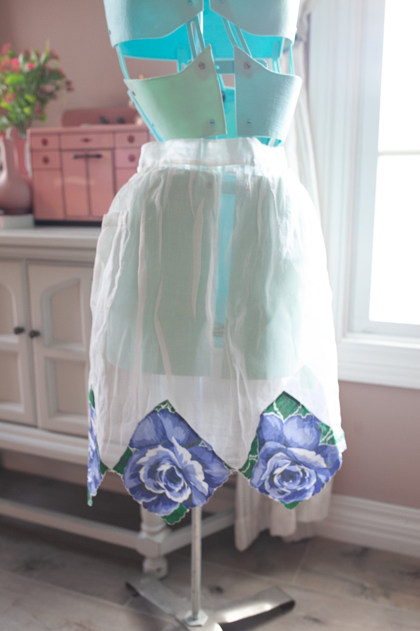 Vintage Apron- Half Apron- Gauzy Apron- Floral