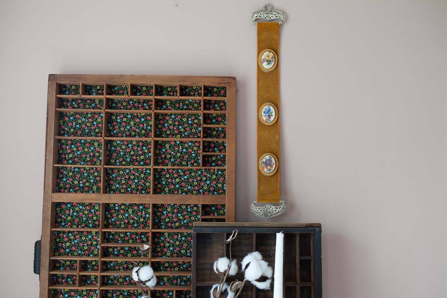 Vintage Floral- Hanging Artwork - Yellow Velvet