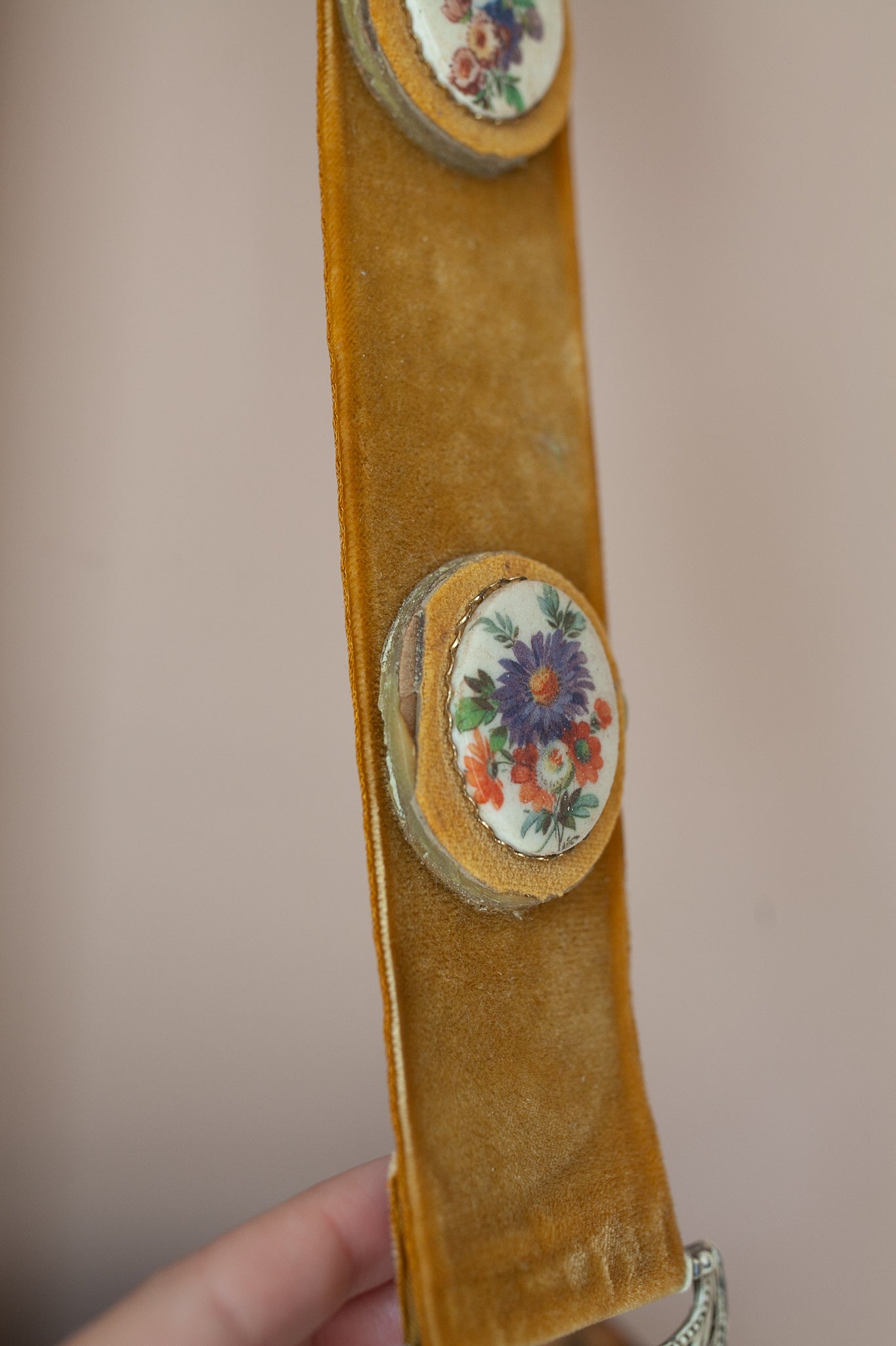 Vintage Floral- Hanging Artwork - Yellow Velvet