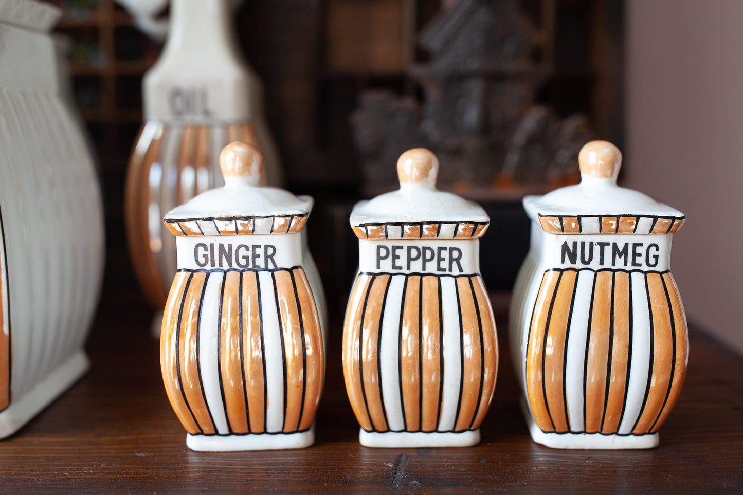 Vintage Lusterware Canister Set -Orange Lusterware Made in Germany -Vintage Kitchen