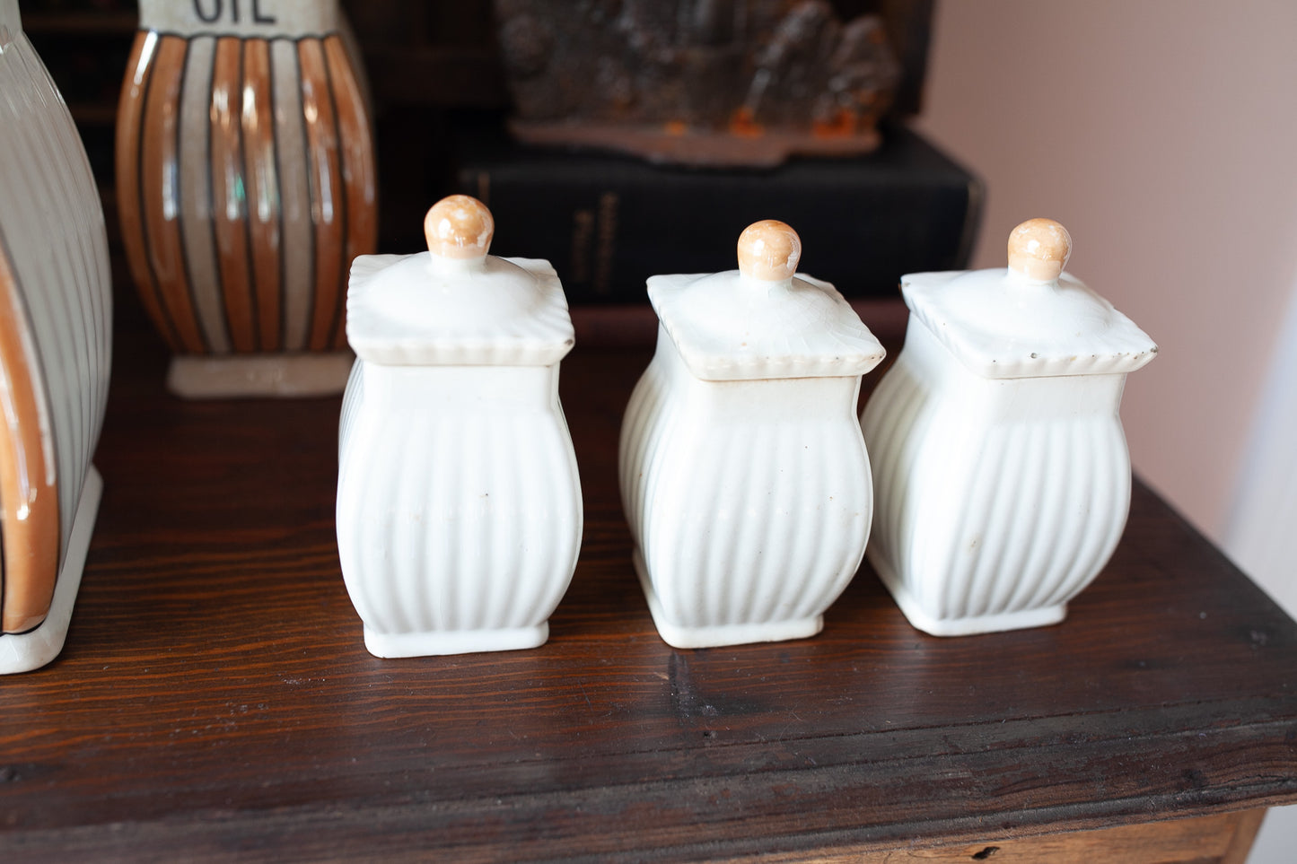 Vintage Lusterware Canister Set -Orange Lusterware Made in Germany -Vintage Kitchen