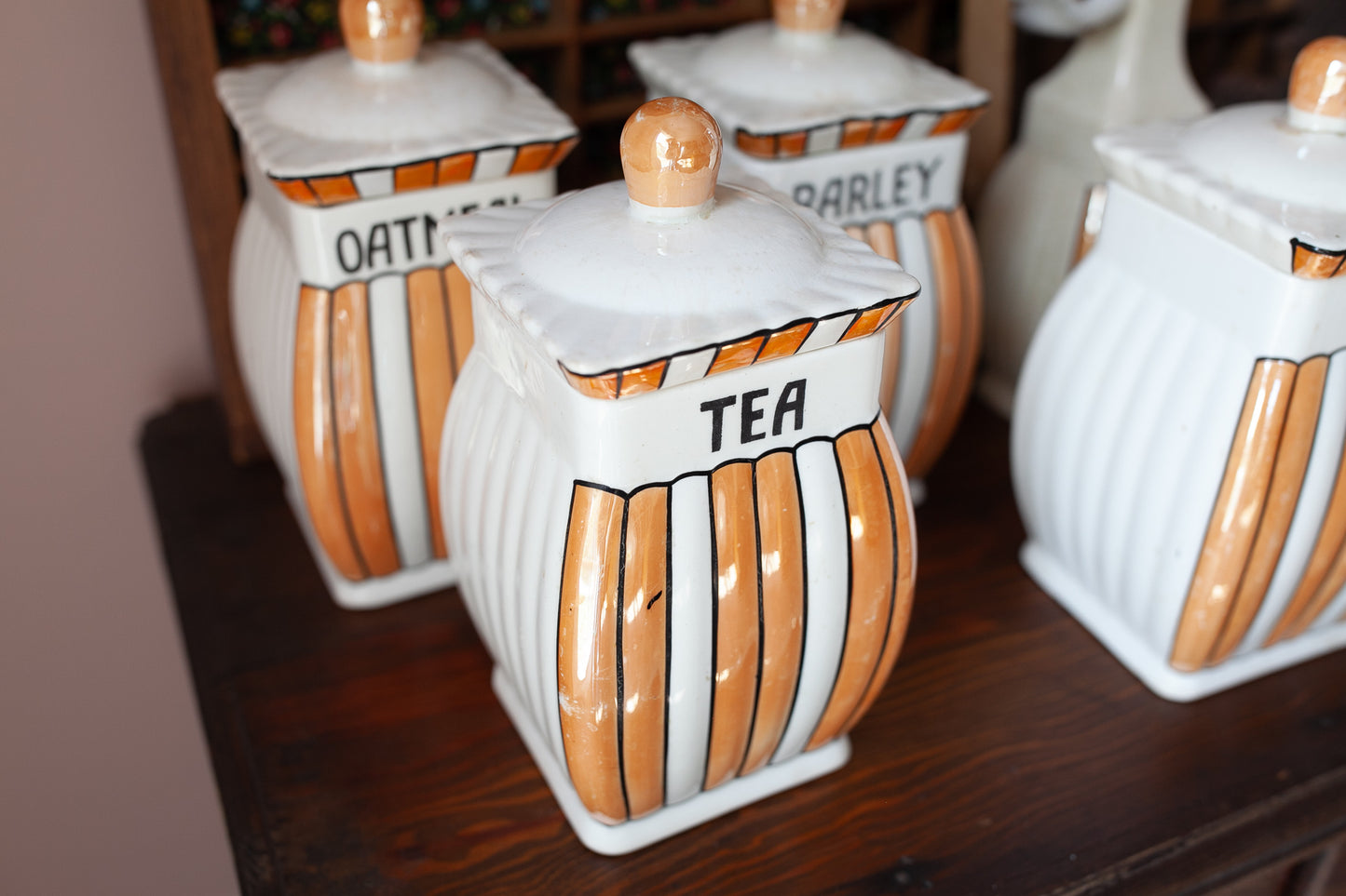 Vintage Lusterware Canister Set -Orange Lusterware Made in Germany -Vintage Kitchen