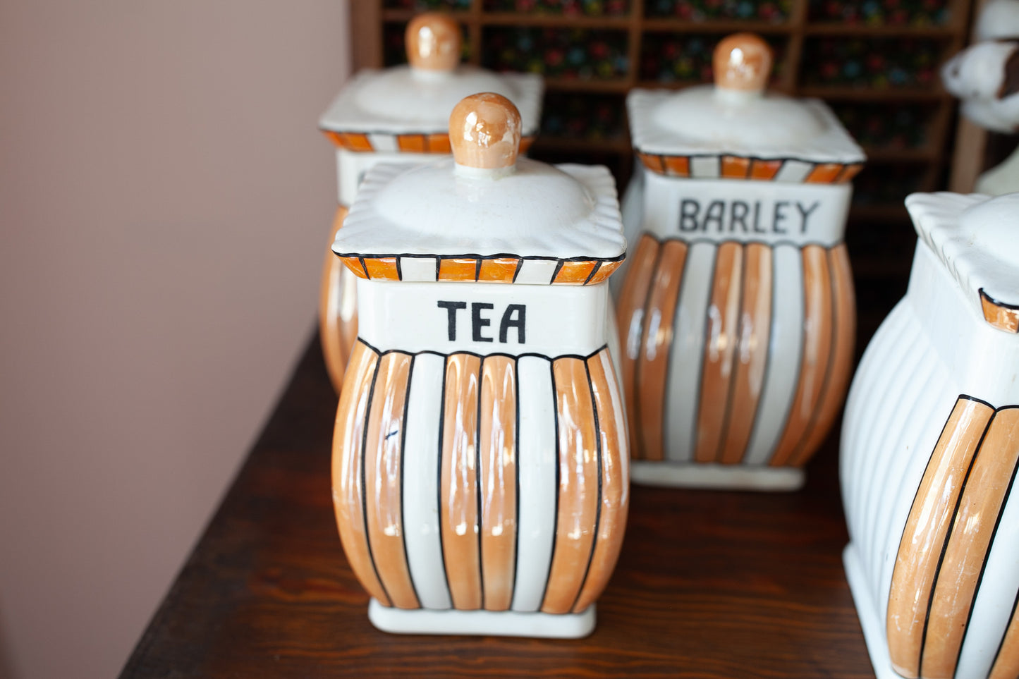 Vintage Lusterware Canister Set -Orange Lusterware Made in Germany -Vintage Kitchen