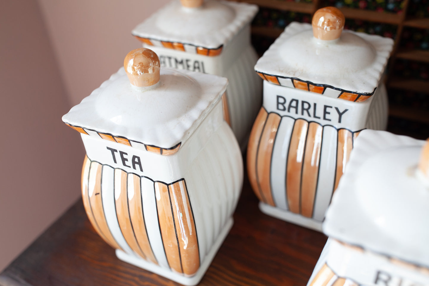 Vintage Lusterware Canister Set -Orange Lusterware Made in Germany -Vintage Kitchen