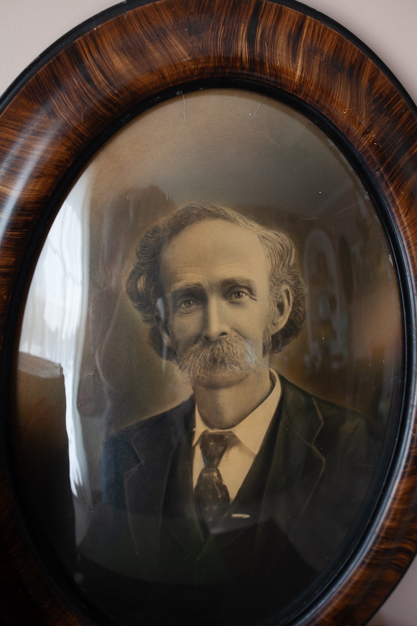 Antique framed photograph- Male Portrait - Mustache Man