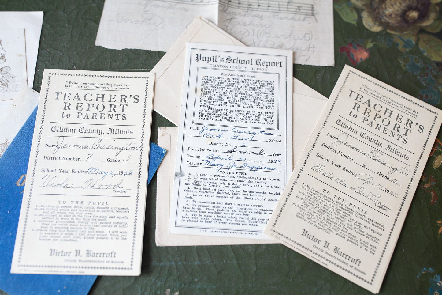 1940s Paper Ephemera- School Report Cards- Vintage Ephemera
