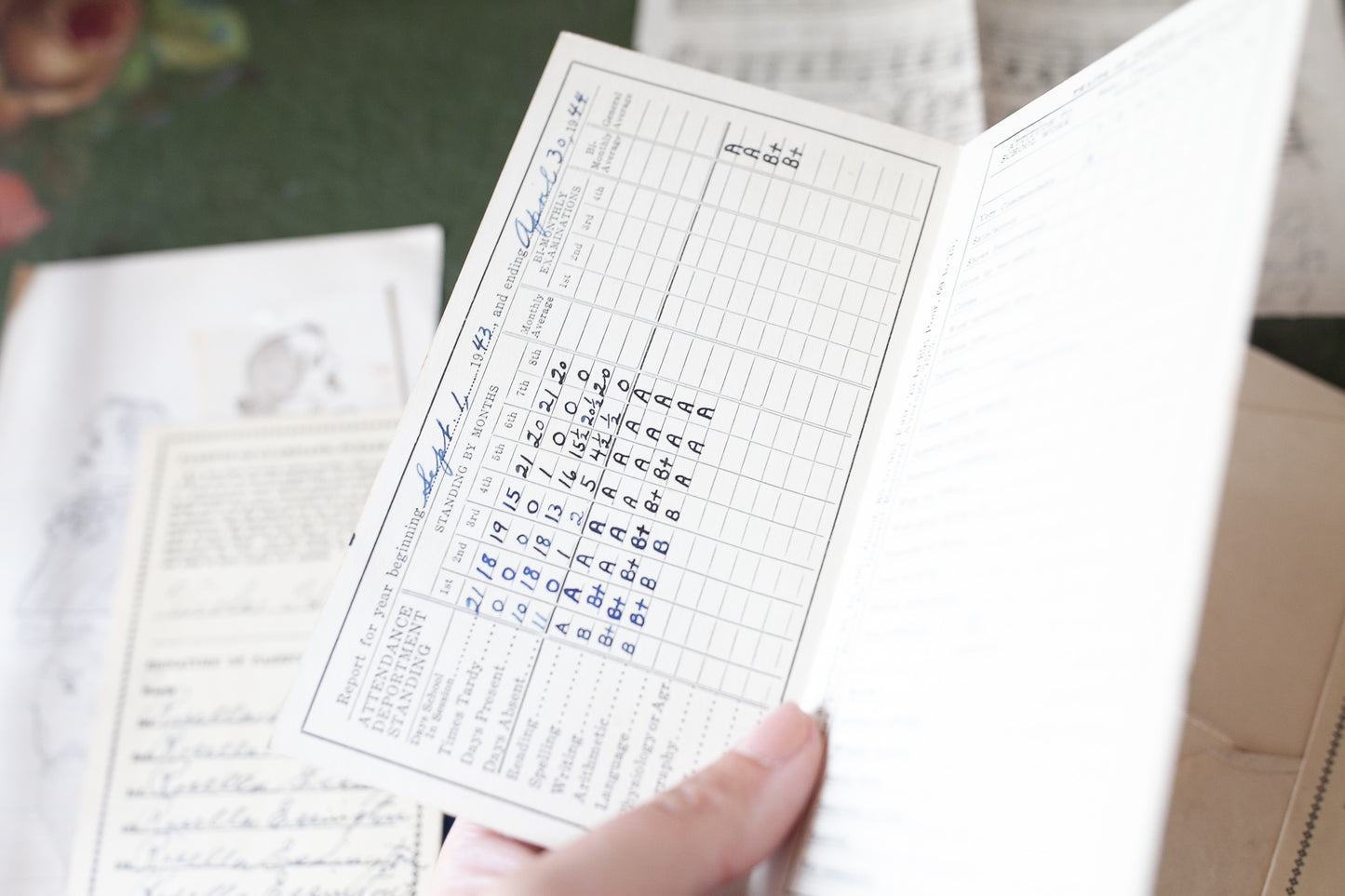 1940s Paper Ephemera- School Report Cards- Vintage Ephemera