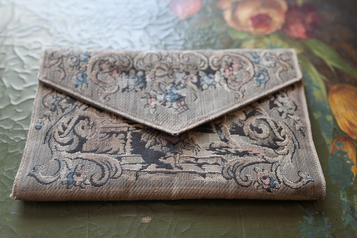 Vintage Tapestry Purse- Clutch Envelope Folded Purse