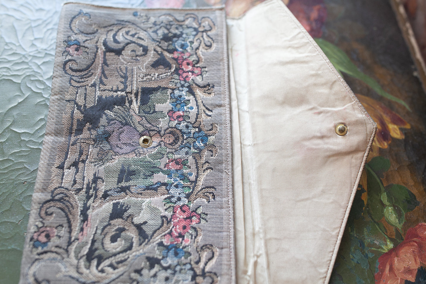 Vintage Tapestry Purse- Clutch Envelope Folded Purse