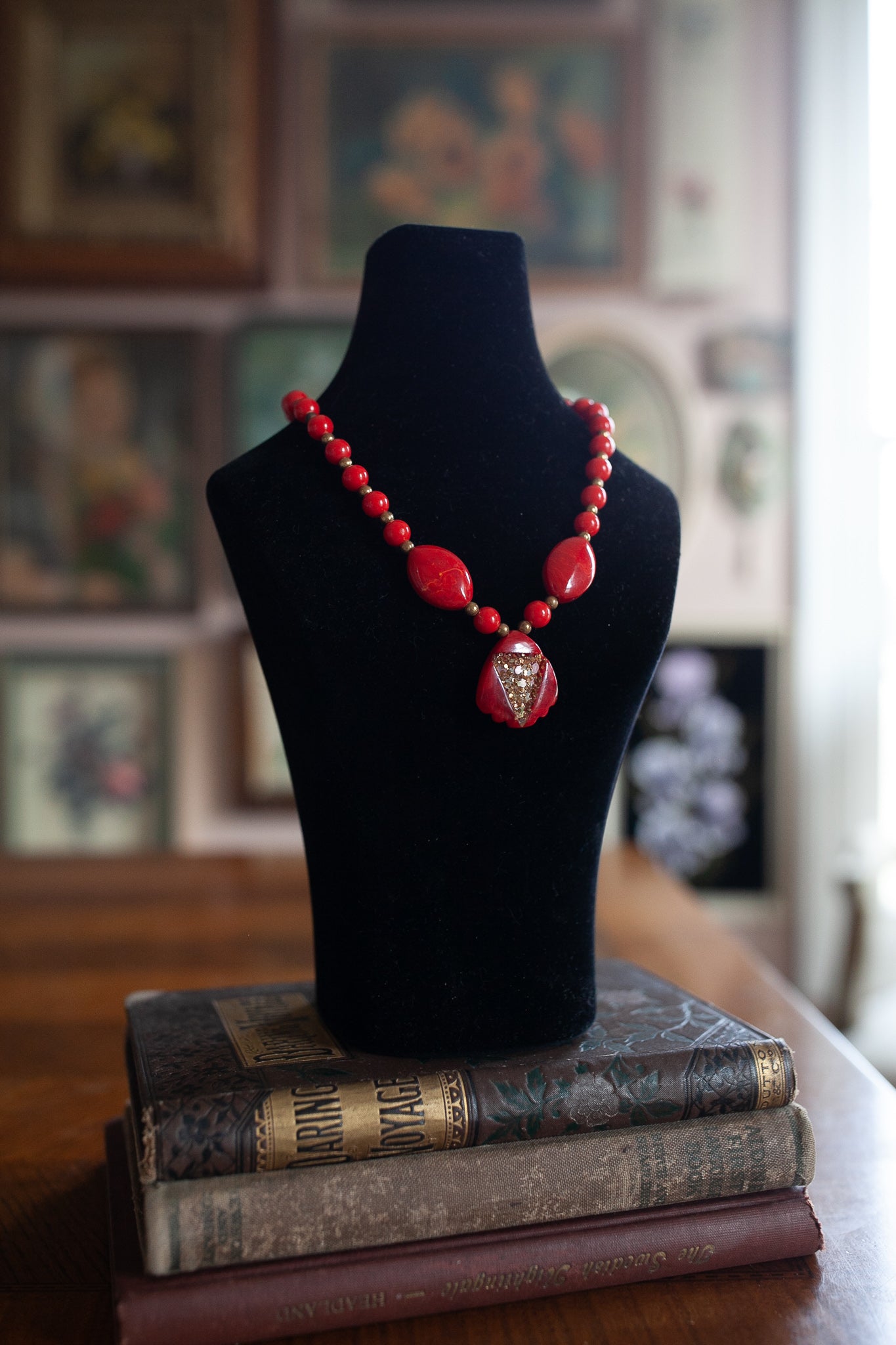 Vintage Costume Jewelry - Red Beaded Necklace