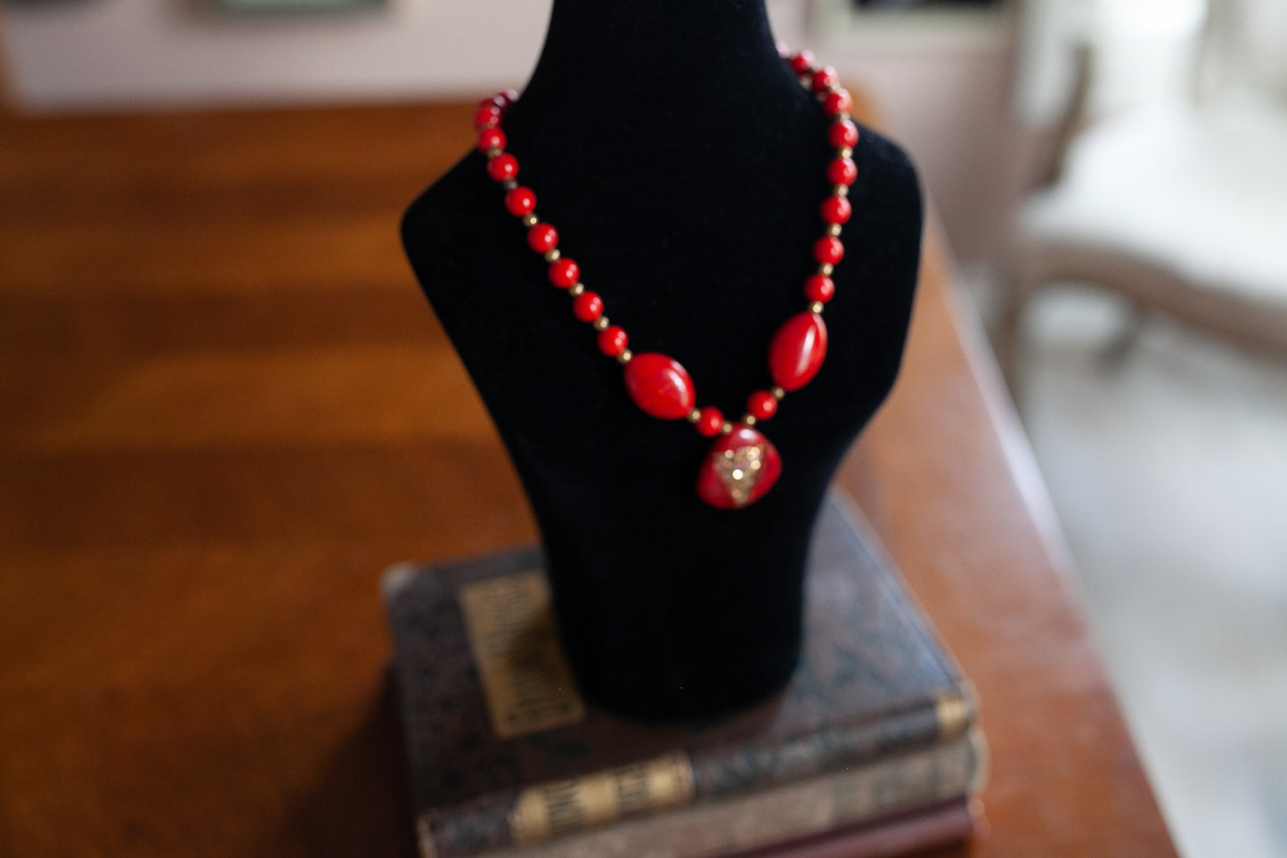Vintage Costume Jewelry - Red Beaded Necklace