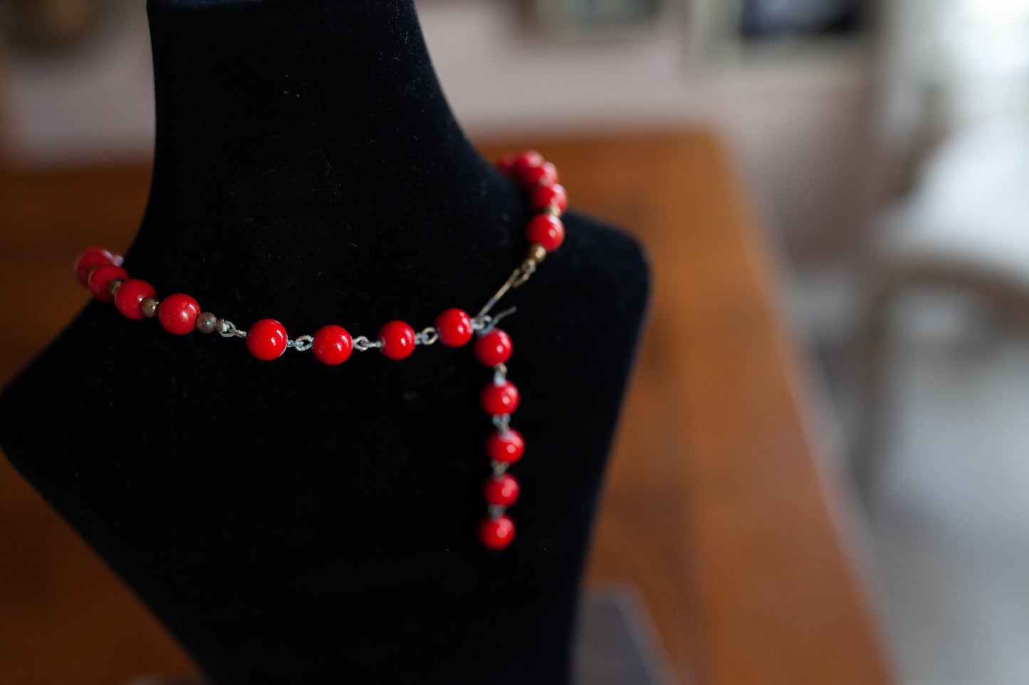 Vintage Costume Jewelry - Red Beaded Necklace