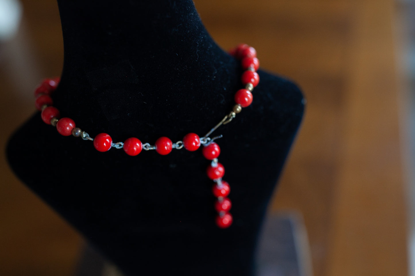 Vintage Costume Jewelry - Red Beaded Necklace